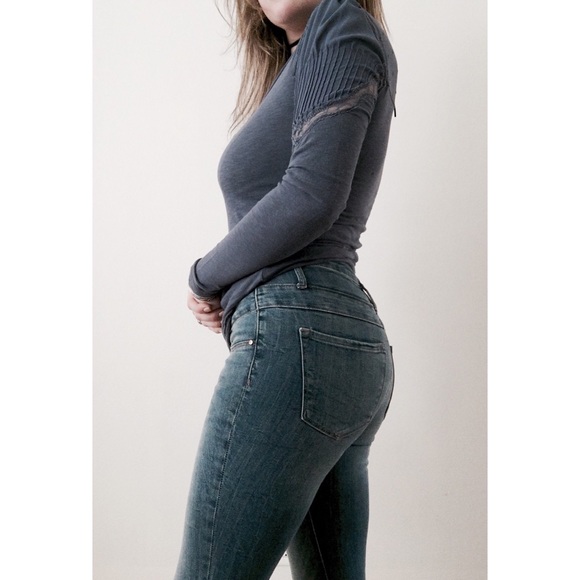 Free People Lace Shoulder Mini Henley Tee - Picture 2 of 4